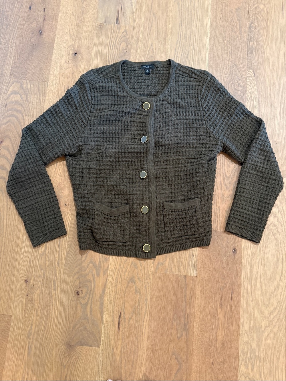 Ann Taylor Olive Textured Button-Front Cardigan